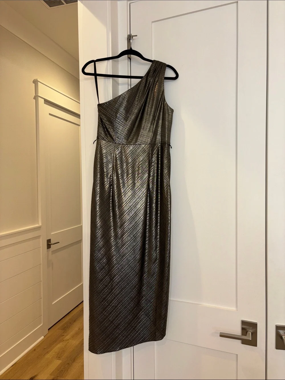 Ted Baker Gabria One Shoulder Metallic Midi Gown Size 3 or Medium Missing Belt - Picture 4 of 6
